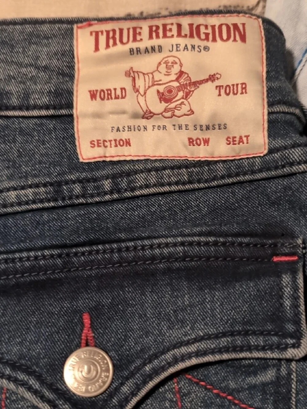 True Religion Mid Dark Blue Jeans with Red Stitching